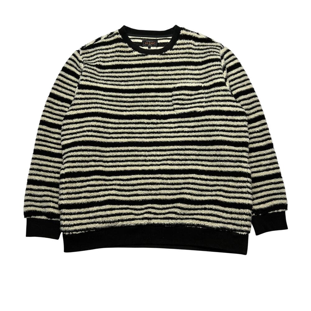 Beams Plus Striped Fleece Sweatshirt Men's XL Japanese Streetwear